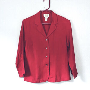 Talbots Linen Blazer Size 8 Red Jacket Long Sleeve Lightweight Breathable